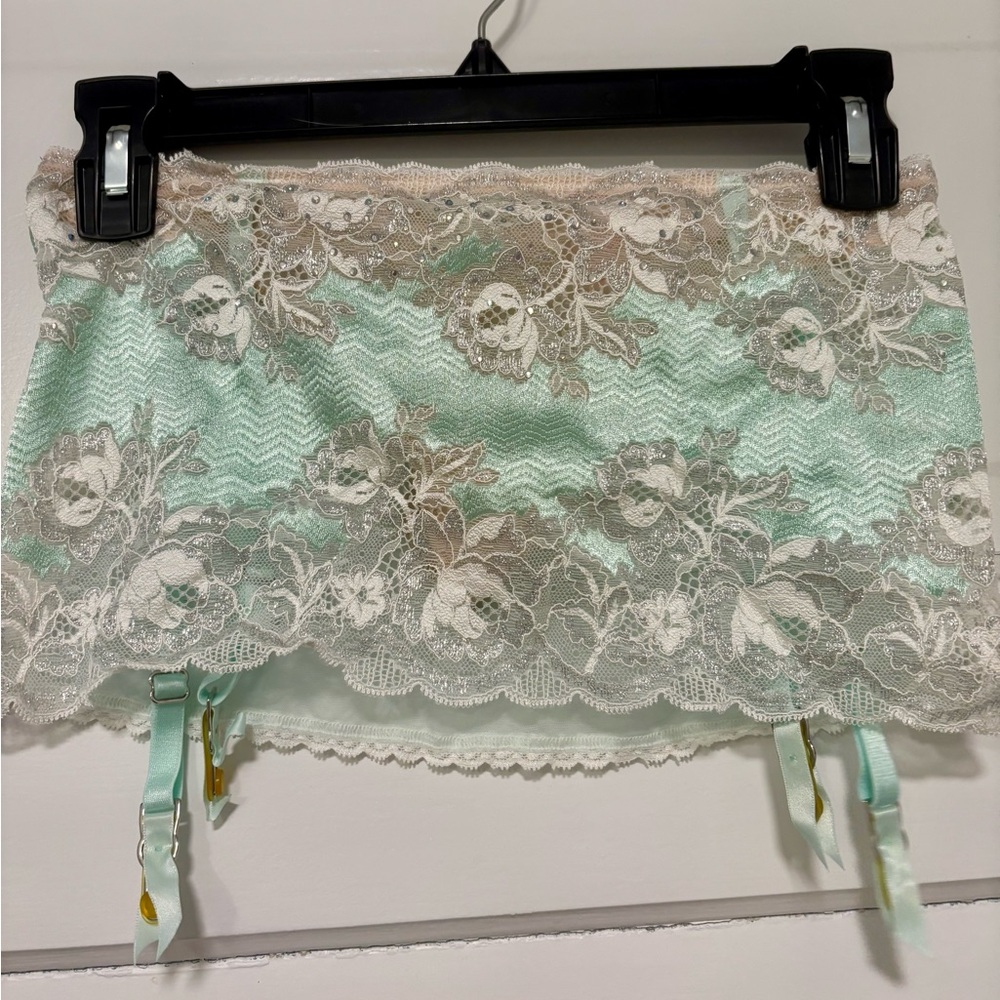 Victoria's Secret Mint and Cream Lace Mini Skirt